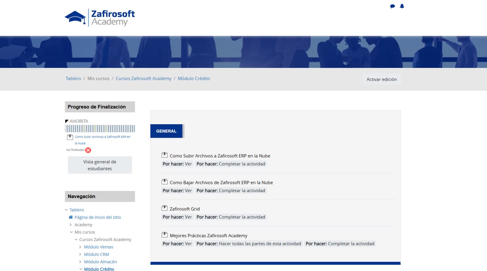 Catálogo de cursos de Zafirosoft Academy